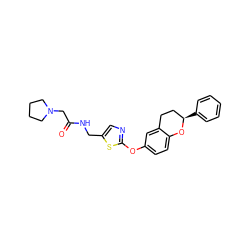 O=C(CN1CCCC1)NCc1cnc(Oc2ccc3c(c2)CC[C@@H](c2ccccc2)O3)s1 ZINC000145591821