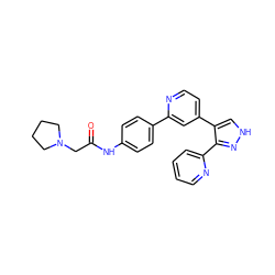 O=C(CN1CCCC1)Nc1ccc(-c2cc(-c3c[nH]nc3-c3ccccn3)ccn2)cc1 ZINC000038449687