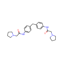 O=C(CN1CCCC1)Nc1ccc(Cc2ccc(NC(=O)CN3CCCC3)cc2)cc1 ZINC000004114057