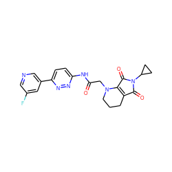 O=C(CN1CCCC2=C1C(=O)N(C1CC1)C2=O)Nc1ccc(-c2cncc(F)c2)nn1 ZINC001772633440