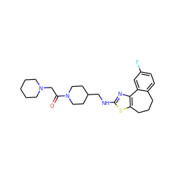 O=C(CN1CCCCC1)N1CCC(CNc2nc3c(s2)CCCc2ccc(F)cc2-3)CC1 ZINC000026492178