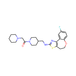 O=C(CN1CCCCC1)N1CCC(CNc2nc3c(s2)CCOc2ccc(F)cc2-3)CC1 ZINC000026478358