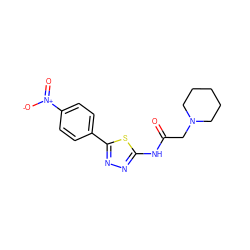 O=C(CN1CCCCC1)Nc1nnc(-c2ccc([N+](=O)[O-])cc2)s1 ZINC000019818018