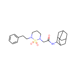 O=C(CN1CCCN(CCc2ccccc2)S1(=O)=O)NC1C2CC3CC(C2)CC1C3 ZINC000084670889