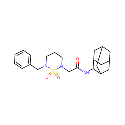 O=C(CN1CCCN(Cc2ccccc2)S1(=O)=O)NC1C2CC3CC(C2)CC1C3 ZINC000084670888