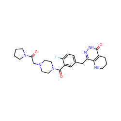 O=C(CN1CCN(C(=O)c2cc(Cc3n[nH]c(=O)c4c3NCCC4)ccc2F)CC1)N1CCCC1 ZINC000140972623