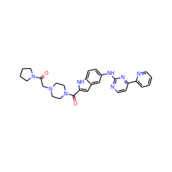 O=C(CN1CCN(C(=O)c2cc3cc(Nc4nccc(-c5ccccn5)n4)ccc3[nH]2)CC1)N1CCCC1 ZINC000144240532