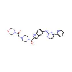 O=C(CN1CCN(C(=O)c2cc3cc(Nc4nccc(-c5ccccn5)n4)ccc3[nH]2)CC1)N1CCOCC1 ZINC000144252097