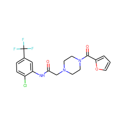 O=C(CN1CCN(C(=O)c2ccco2)CC1)Nc1cc(C(F)(F)F)ccc1Cl ZINC000053193522