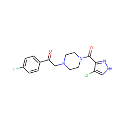 O=C(CN1CCN(C(=O)c2n[nH]cc2Cl)CC1)c1ccc(F)cc1 ZINC000058569538