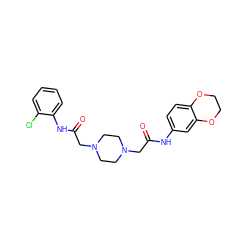 O=C(CN1CCN(CC(=O)Nc2ccccc2Cl)CC1)Nc1ccc2c(c1)OCCO2 ZINC000020767312