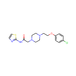 O=C(CN1CCN(CCOc2ccc(Cl)cc2)CC1)Nc1nccs1 ZINC000140455677