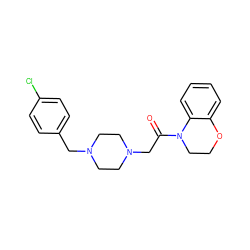 O=C(CN1CCN(Cc2ccc(Cl)cc2)CC1)N1CCOc2ccccc21 ZINC000022778509