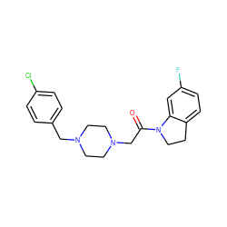 O=C(CN1CCN(Cc2ccc(Cl)cc2)CC1)N1CCc2ccc(F)cc21 ZINC000022941237