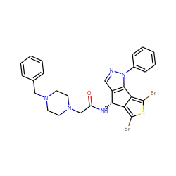 O=C(CN1CCN(Cc2ccccc2)CC1)N[C@@H]1c2cnn(-c3ccccc3)c2-c2c(Br)sc(Br)c21 ZINC000150523615