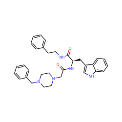 O=C(CN1CCN(Cc2ccccc2)CC1)N[C@H](Cc1c[nH]c2ccccc12)C(=O)NCCc1ccccc1 ZINC000022930143