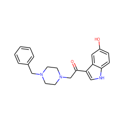 O=C(CN1CCN(Cc2ccccc2)CC1)c1c[nH]c2ccc(O)cc12 ZINC000073240638