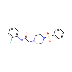 O=C(CN1CCN(S(=O)(=O)c2ccccc2)CC1)Nc1ccccc1F ZINC000037075228