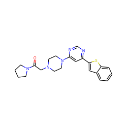 O=C(CN1CCN(c2cc(-c3cc4ccccc4s3)ncn2)CC1)N1CCCC1 ZINC000096315970