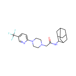 O=C(CN1CCN(c2ccc(C(F)(F)F)cn2)CC1)NC1C2CC3CC(C2)CC1C3 ZINC000035087406