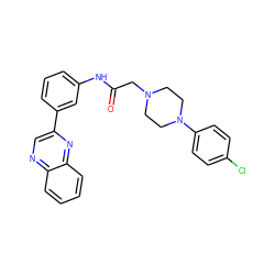 O=C(CN1CCN(c2ccc(Cl)cc2)CC1)Nc1cccc(-c2cnc3ccccc3n2)c1 ZINC000096177998