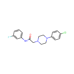 O=C(CN1CCN(c2ccc(Cl)cc2)CC1)Nc1cccc(F)c1 ZINC000058139168