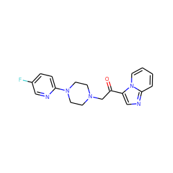 O=C(CN1CCN(c2ccc(F)cn2)CC1)c1cnc2ccccn12 ZINC000096258497