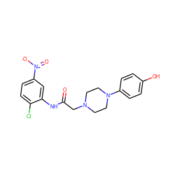 O=C(CN1CCN(c2ccc(O)cc2)CC1)Nc1cc([N+](=O)[O-])ccc1Cl ZINC000058158688