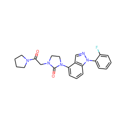 O=C(CN1CCN(c2cccc3c2cnn3-c2ccccc2F)C1=O)N1CCCC1 ZINC000653841678