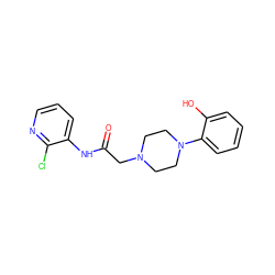 O=C(CN1CCN(c2ccccc2O)CC1)Nc1cccnc1Cl ZINC000059855019