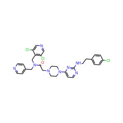 O=C(CN1CCN(c2ccnc(NCCc3ccc(Cl)cc3)n2)CC1)N(Cc1ccncc1)Cc1c(Cl)cncc1Cl ZINC000071315917