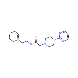 O=C(CN1CCN(c2ncccn2)CC1)NCCC1=CCCCC1 ZINC000059860165