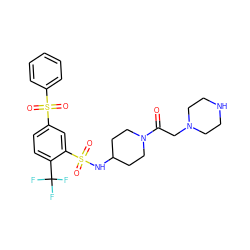 O=C(CN1CCNCC1)N1CCC(NS(=O)(=O)c2cc(S(=O)(=O)c3ccccc3)ccc2C(F)(F)F)CC1 ZINC000042919966