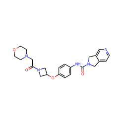 O=C(CN1CCOCC1)N1CC(Oc2ccc(NC(=O)N3Cc4ccncc4C3)cc2)C1 ZINC000166600393