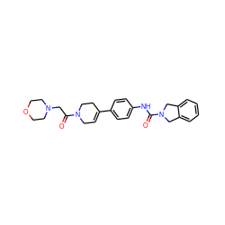 O=C(CN1CCOCC1)N1CC=C(c2ccc(NC(=O)N3Cc4ccccc4C3)cc2)CC1 ZINC000167187842