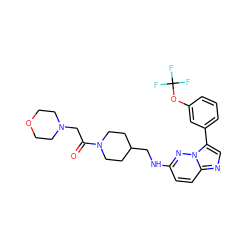 O=C(CN1CCOCC1)N1CCC(CNc2ccc3ncc(-c4cccc(OC(F)(F)F)c4)n3n2)CC1 ZINC000113133262