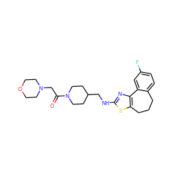 O=C(CN1CCOCC1)N1CCC(CNc2nc3c(s2)CCCc2ccc(F)cc2-3)CC1 ZINC000026490484