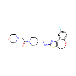 O=C(CN1CCOCC1)N1CCC(CNc2nc3c(s2)CCOc2ccc(F)cc2-3)CC1 ZINC000026497639