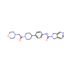 O=C(CN1CCOCC1)N1CCC(c2ccc(NC(=O)N3Cc4ccncc4C3)cc2)CC1 ZINC000166968685