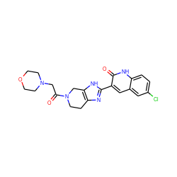 O=C(CN1CCOCC1)N1CCc2nc(-c3cc4cc(Cl)ccc4[nH]c3=O)[nH]c2C1 ZINC000068267325