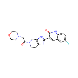 O=C(CN1CCOCC1)N1CCc2nc(-c3cc4cc(F)ccc4[nH]c3=O)[nH]c2C1 ZINC000084596617