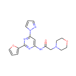 O=C(CN1CCOCC1)Nc1cc(-n2cccn2)nc(-c2ccco2)n1 ZINC000028967214