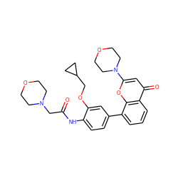 O=C(CN1CCOCC1)Nc1ccc(-c2cccc3c(=O)cc(N4CCOCC4)oc23)cc1OCC1CC1 ZINC000101394056