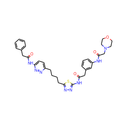 O=C(CN1CCOCC1)Nc1cccc(CC(=O)Nc2nnc(CCCCc3ccc(NC(=O)Cc4ccccc4)nn3)s2)c1 ZINC000169698344