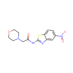 O=C(CN1CCOCC1)Nc1nc2cc([N+](=O)[O-])ccc2s1 ZINC000033295362