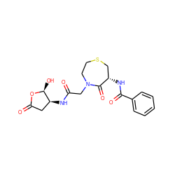 O=C(CN1CCSC[C@H](NC(=O)c2ccccc2)C1=O)N[C@H]1CC(=O)O[C@H]1O ZINC000003928306