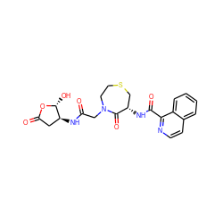 O=C(CN1CCSC[C@H](NC(=O)c2nccc3ccccc23)C1=O)N[C@H]1CC(=O)O[C@@H]1O ZINC000036093003