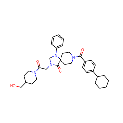 O=C(CN1CN(c2ccccc2)C2(CCN(C(=O)c3ccc(C4CCCCC4)cc3)CC2)C1=O)N1CCC(CO)CC1 ZINC000066251142