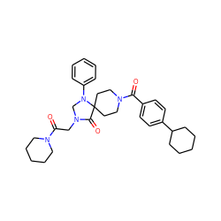 O=C(CN1CN(c2ccccc2)C2(CCN(C(=O)c3ccc(C4CCCCC4)cc3)CC2)C1=O)N1CCCCC1 ZINC000066258833