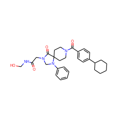 O=C(CN1CN(c2ccccc2)C2(CCN(C(=O)c3ccc(C4CCCCC4)cc3)CC2)C1=O)NCO ZINC000066058878